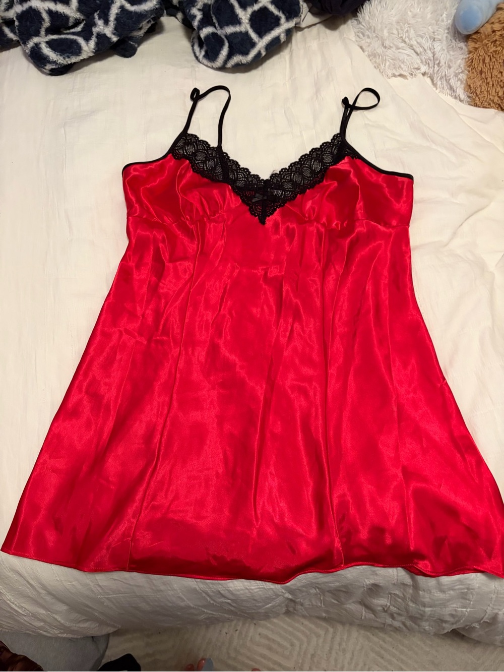 Linea Donatella Red Satin Chemise with Black Lace